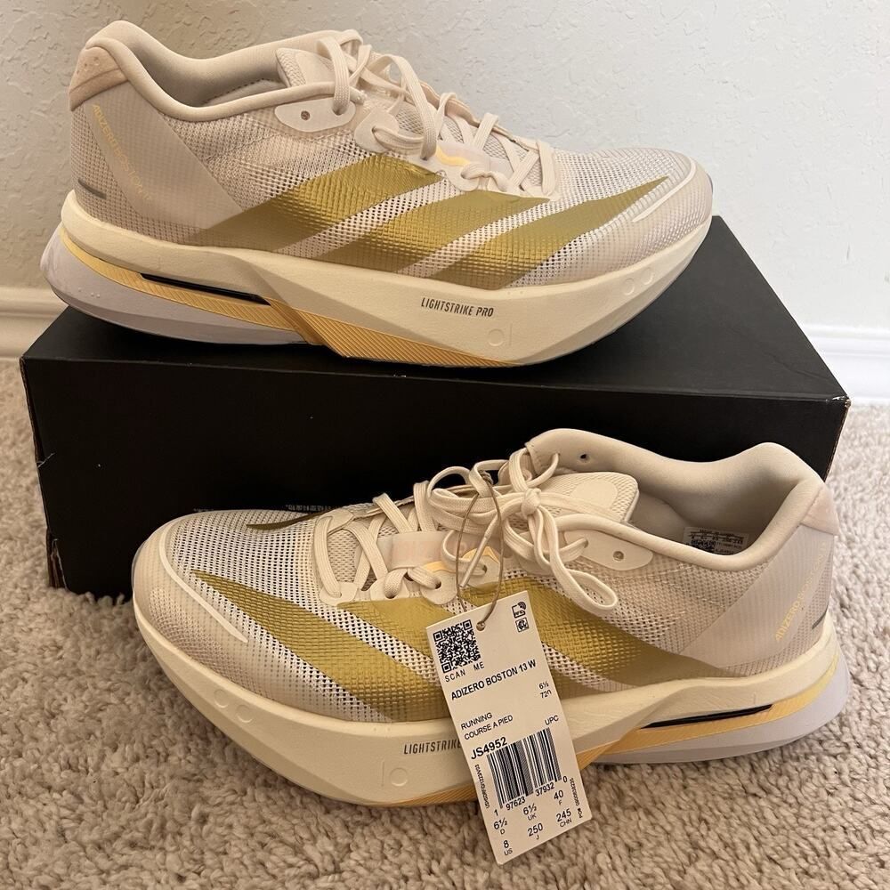 Adidas Adizero Boston 13 Running Shoes Off White JS495 Women's Size 8 NWT